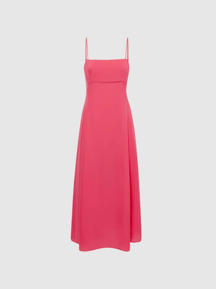 Reiss Dresses Bonnie Plain Square Neck Fitted Midi Dress Coral 8211 Women