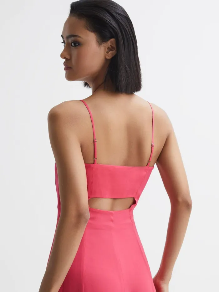Reiss Dresses Bonnie Plain Square Neck Fitted Midi Dress Coral 8211 Women