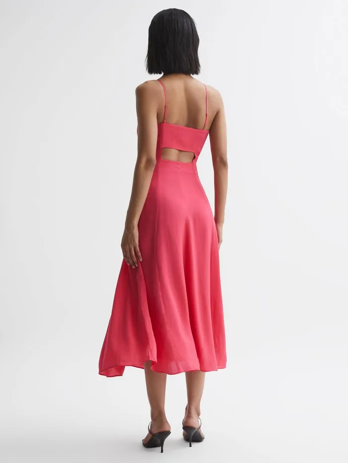 Reiss Dresses Bonnie Plain Square Neck Fitted Midi Dress Coral 8211 Women