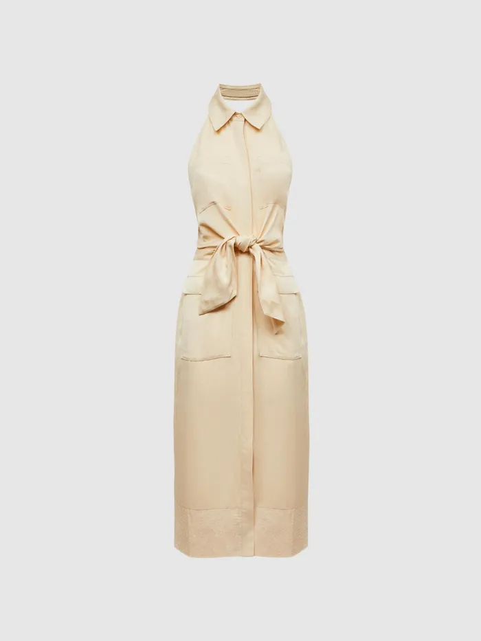 Reiss Dresses Camilla Fitted Linen Blend Collared Dress Neutral 8211 Women