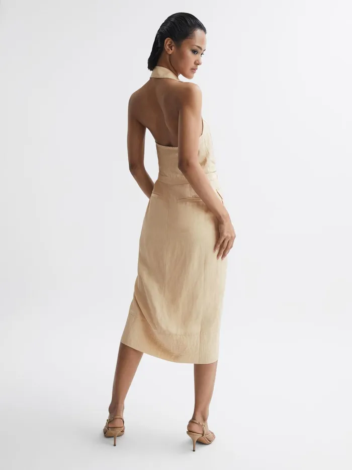 Reiss Dresses Camilla Fitted Linen Blend Collared Dress Neutral 8211 Women