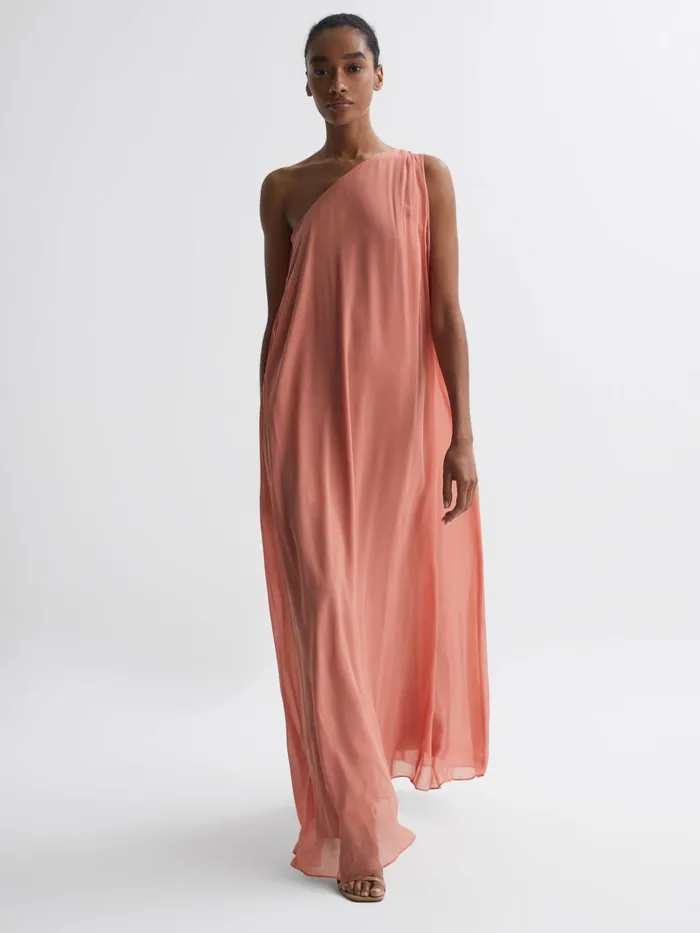 Reiss Dresses Charly One Shoulder Maxi Dress Coral 8211 Women