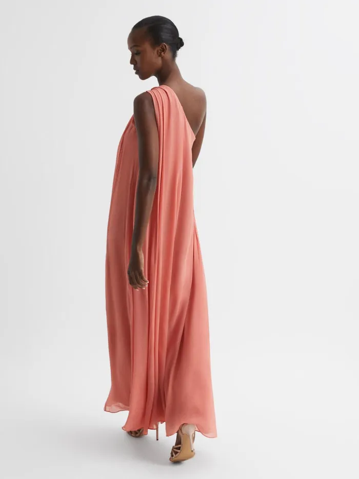 Reiss Dresses Charly One Shoulder Maxi Dress Coral 8211 Women