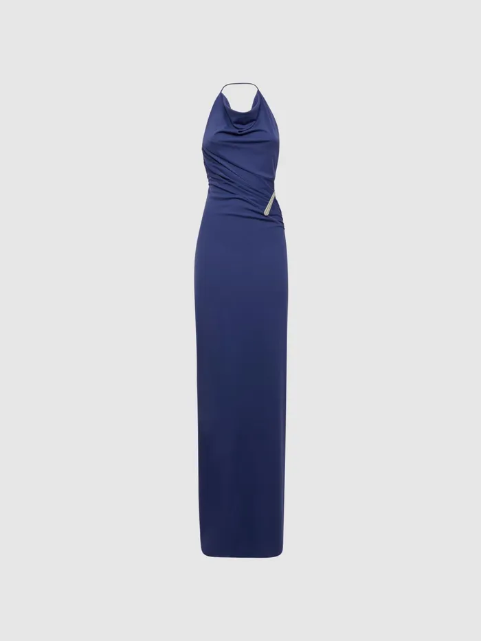 Reiss Dresses Christina Halston Halter Neck Fitted Maxi Dress Dark Blue 8211 Women