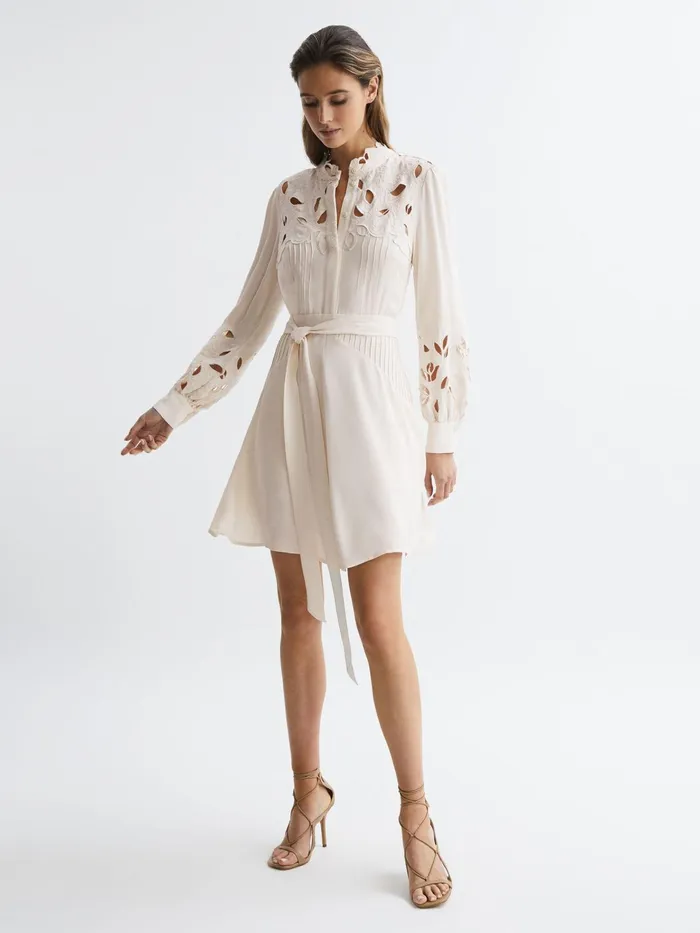 Reiss Dresses Clara Fitted Lace CutOut Mini Dress Ivory 8211 Women