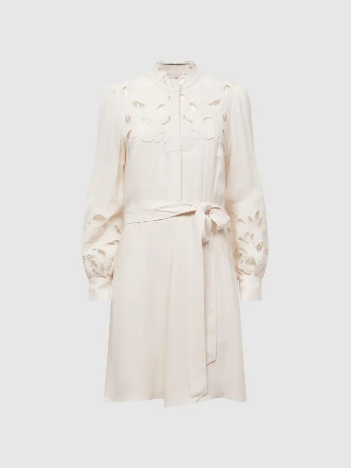 Reiss Dresses Clara Fitted Lace CutOut Mini Dress Ivory 8211 Women