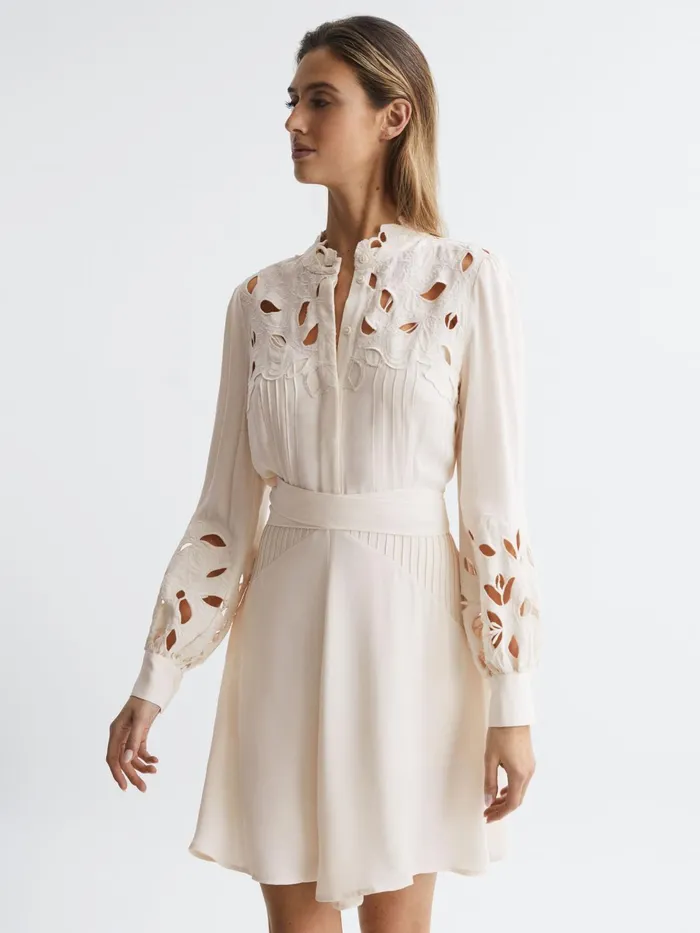 Reiss Dresses Clara Fitted Lace CutOut Mini Dress Ivory 8211 Women