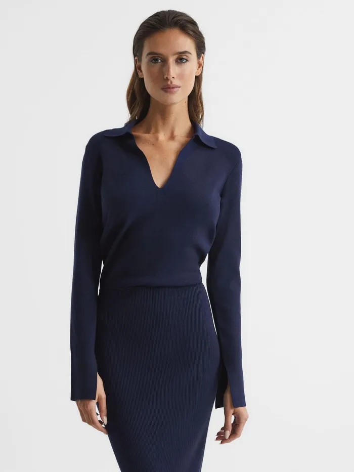 Reiss Dresses Elaina RibKnitted Midi Dress Navy 8211 Women