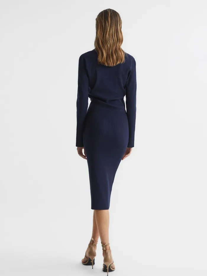 Reiss Dresses Elaina RibKnitted Midi Dress Navy 8211 Women
