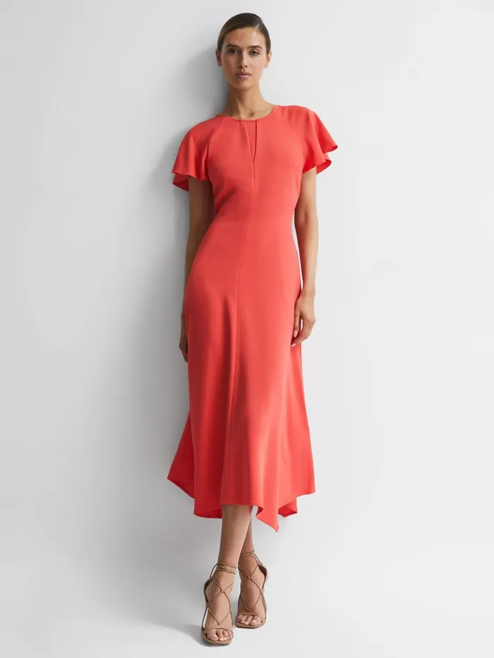 Reiss Dresses Eleni Cap Sleeve Maxi Dress Coral 8211 Women