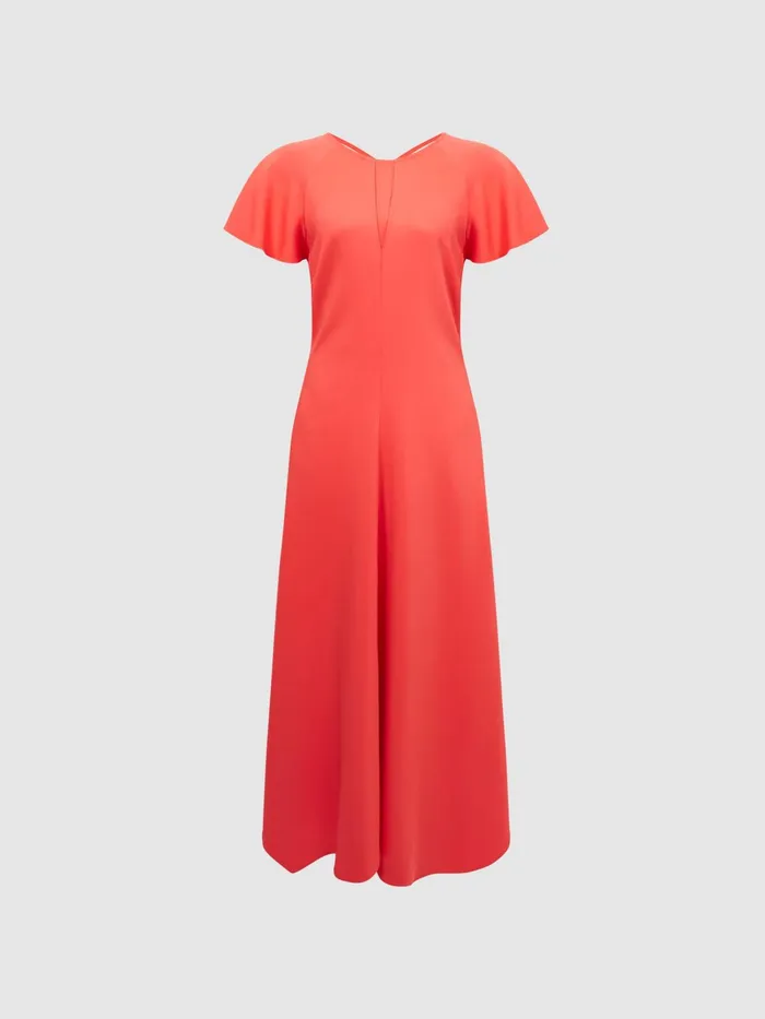 Reiss Dresses Eleni Cap Sleeve Maxi Dress Coral 8211 Women