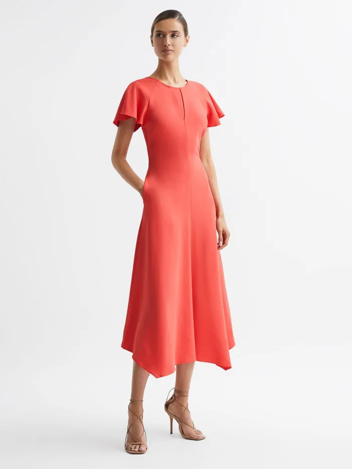 Reiss Dresses Eleni Cap Sleeve Maxi Dress Coral 8211 Women