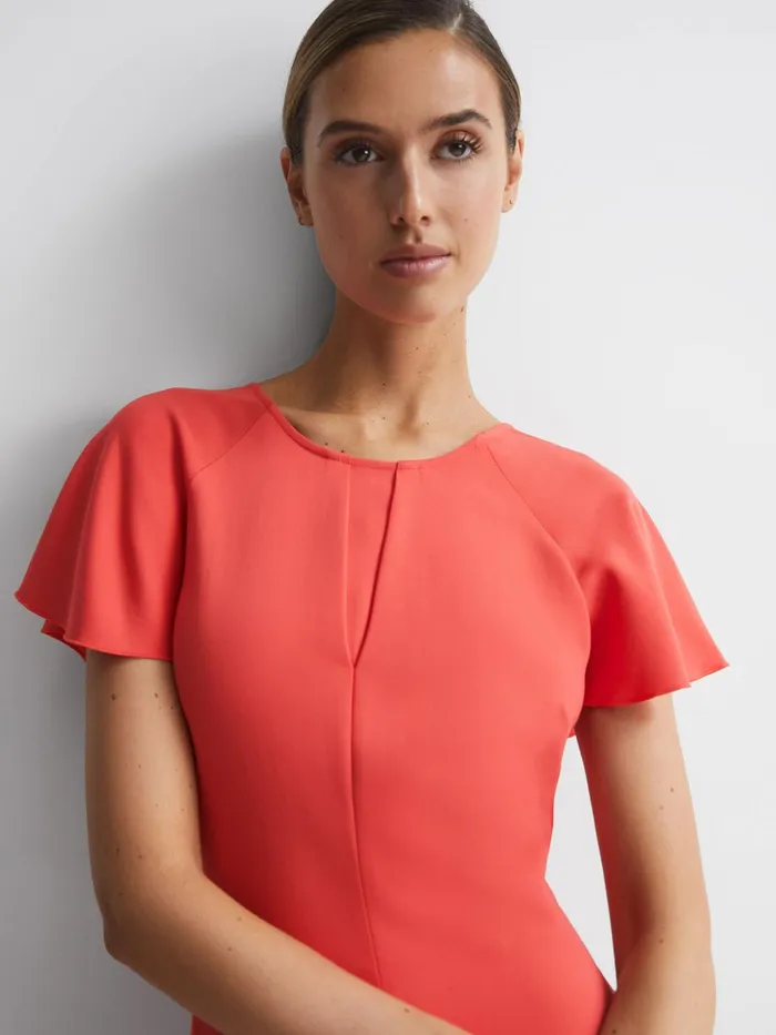 Reiss Dresses Eleni Cap Sleeve Maxi Dress Coral 8211 Women