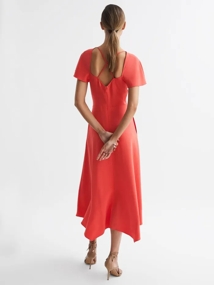 Reiss Dresses Eleni Cap Sleeve Maxi Dress Coral 8211 Women