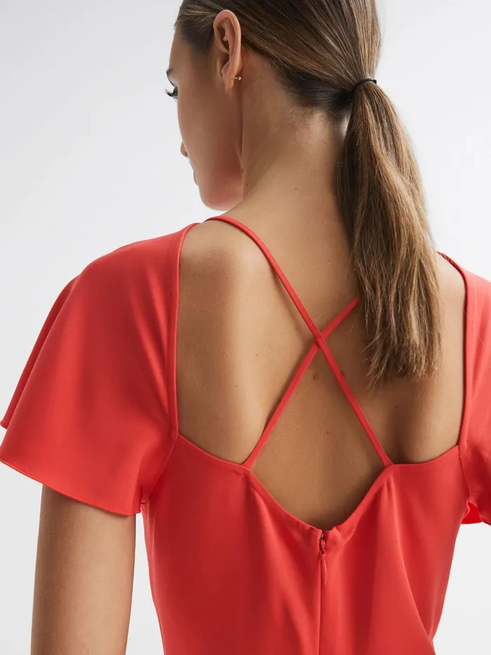 Reiss Dresses Eleni Cap Sleeve Maxi Dress Coral 8211 Women