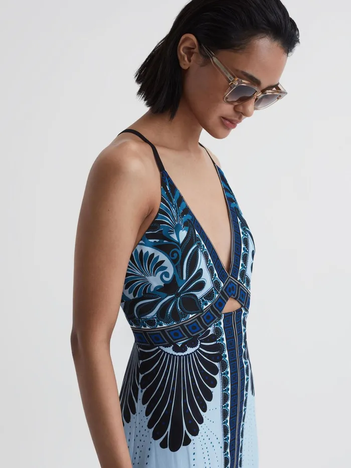 Reiss Dresses Emerson Printed VNeck Maxi Dress Blue 8211 Women