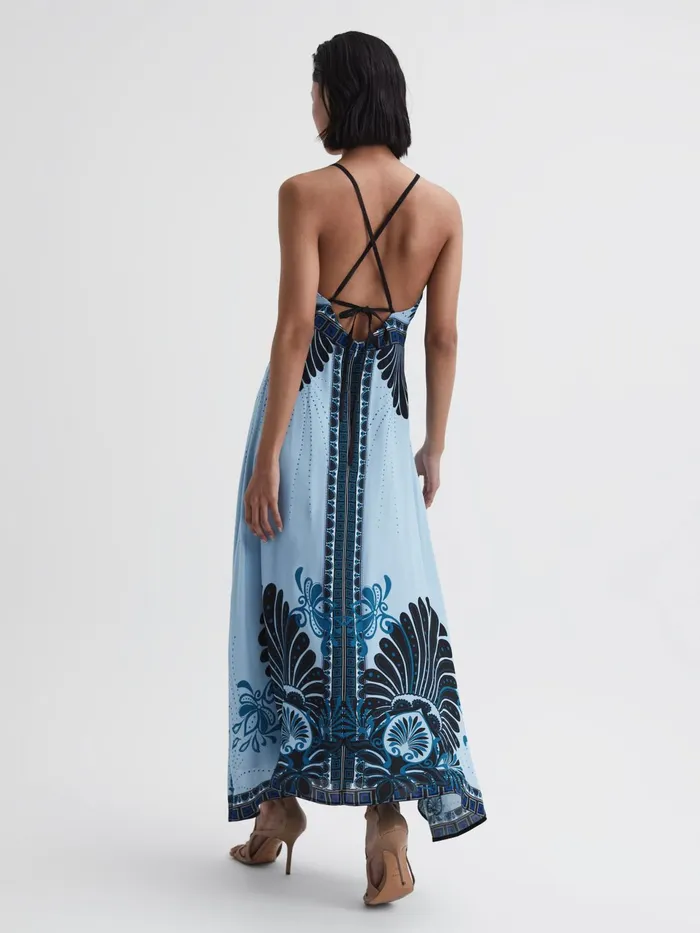 Reiss Dresses Emerson Printed VNeck Maxi Dress Blue 8211 Women