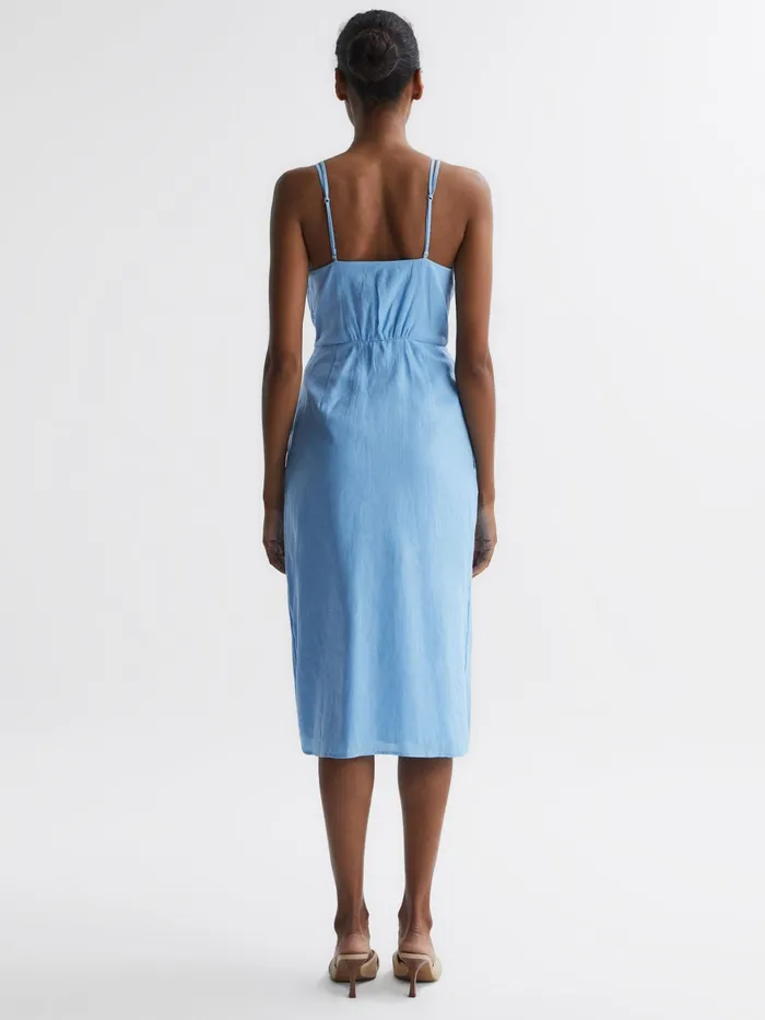 Reiss Dresses Esme Linen Side Tie Midi Dress Blue 8211 Women
