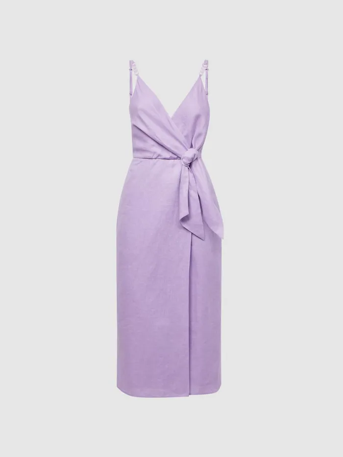 Reiss Dresses Esme Linen Side Tie Midi Dress Lilac 8211 Women