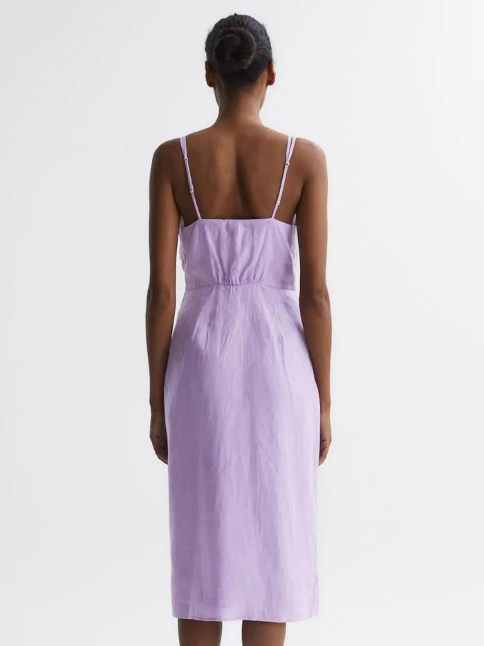 Reiss Dresses Esme Linen Side Tie Midi Dress Lilac 8211 Women