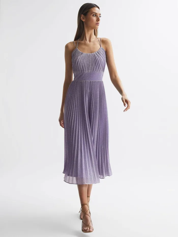 Reiss Dresses Evelia Halston Shimmer Pleated Midi Dress Lilac 8211 Women