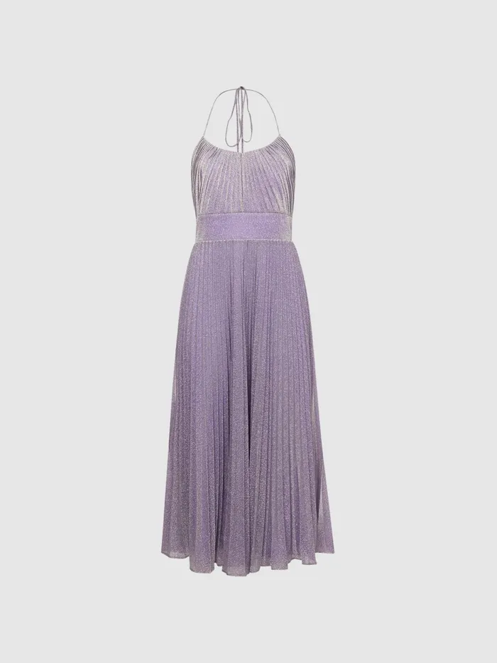 Reiss Dresses Evelia Halston Shimmer Pleated Midi Dress Lilac 8211 Women