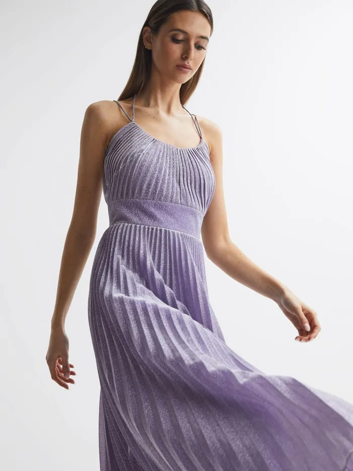 Reiss Dresses Evelia Halston Shimmer Pleated Midi Dress Lilac 8211 Women