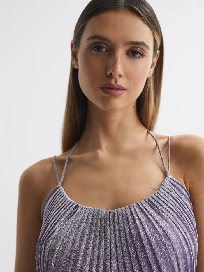 Reiss Dresses Evelia Halston Shimmer Pleated Midi Dress Lilac 8211 Women
