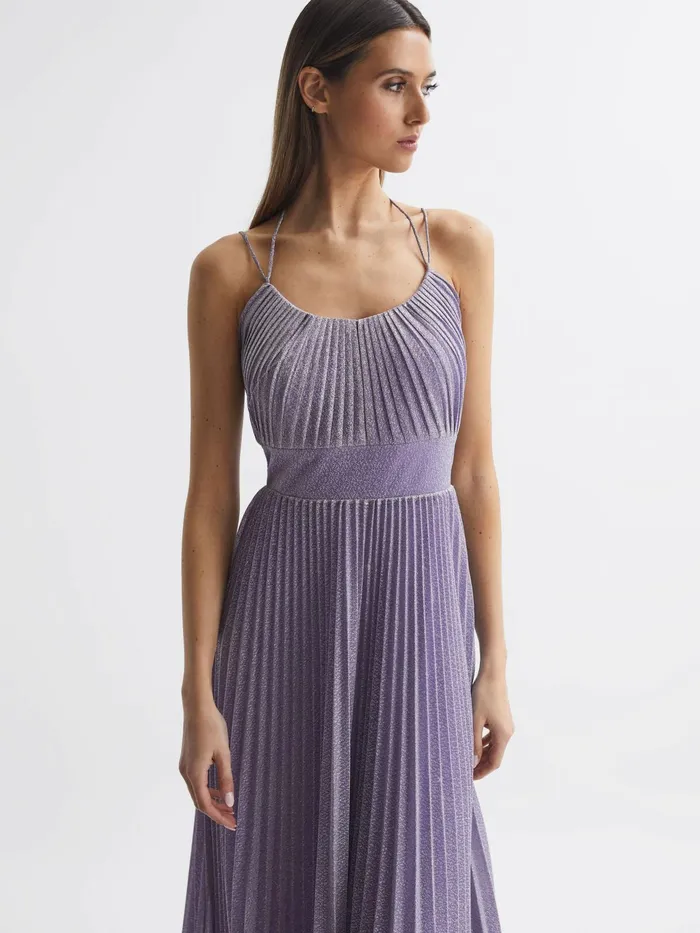 Reiss Dresses Evelia Halston Shimmer Pleated Midi Dress Lilac 8211 Women