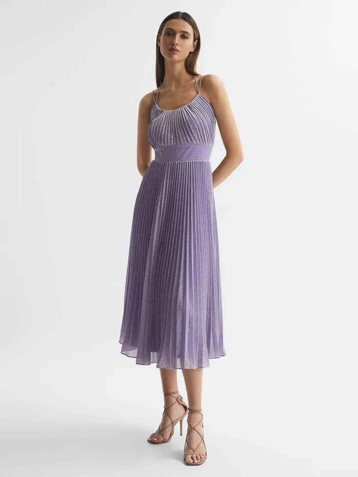 Reiss Dresses Evelia Halston Shimmer Pleated Midi Dress Lilac 8211 Women