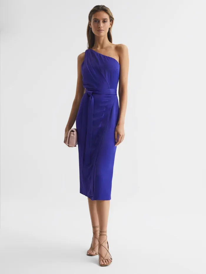 Reiss Dresses Flora OffTheShoulder Satin Midi Dress Purple 8211 Women