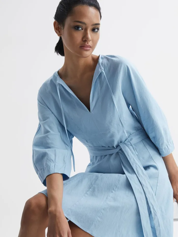 Reiss Dresses Freida Relaxed Fit SelfTie Mini Dress Blue 8211 Women