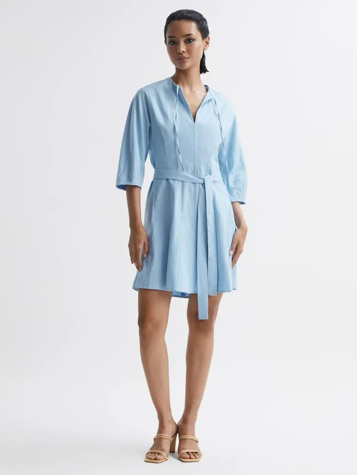 Reiss Dresses Freida Relaxed Fit SelfTie Mini Dress Blue 8211 Women