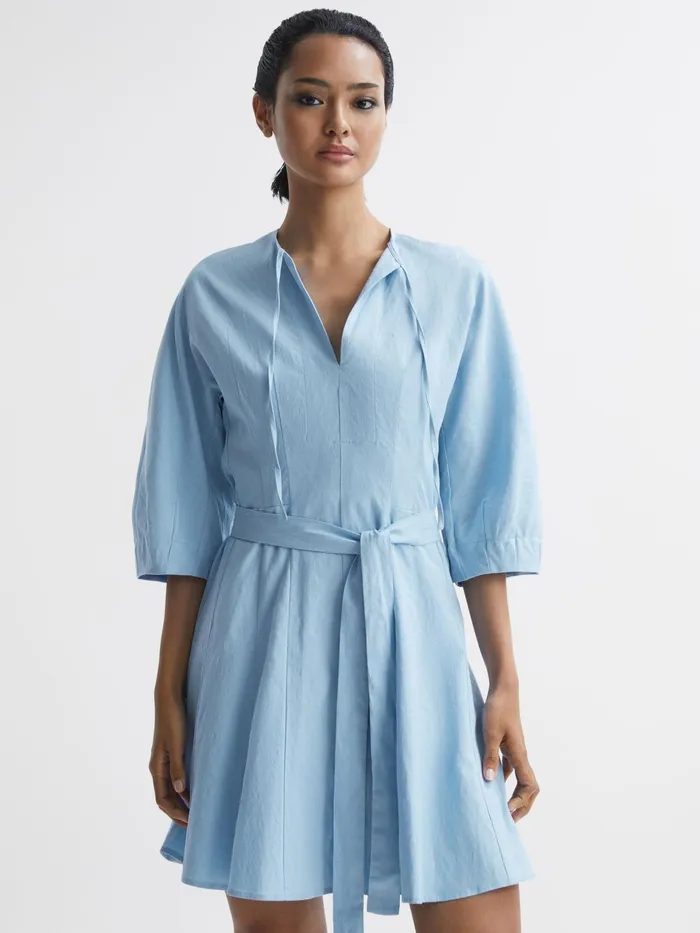 Reiss Dresses Freida Relaxed Fit SelfTie Mini Dress Blue 8211 Women