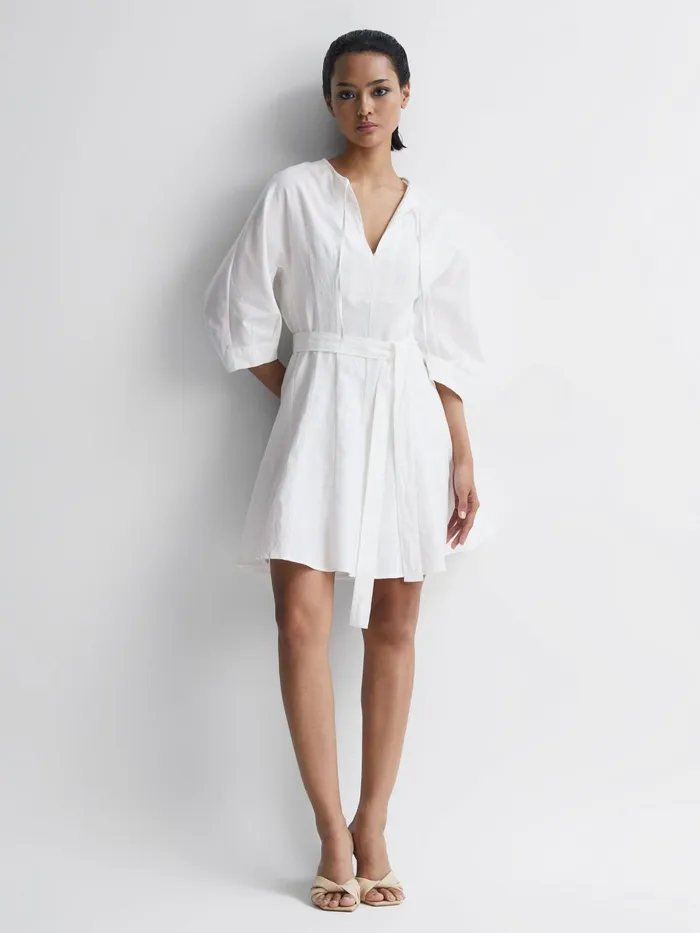 Reiss Dresses Freida Relaxed Fit SelfTie Mini Dress Cream 8211 Women