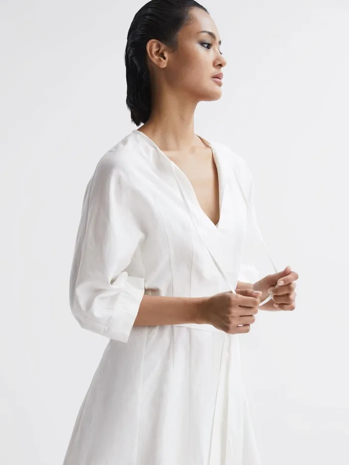 Reiss Dresses Freida Relaxed Fit SelfTie Mini Dress Cream 8211 Women