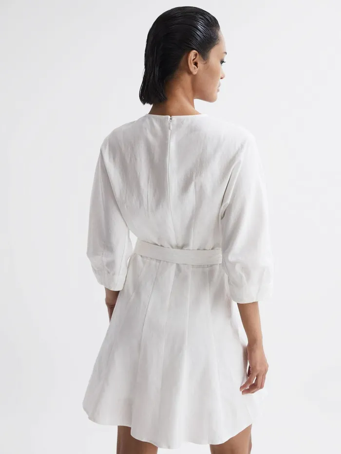 Reiss Dresses Freida Relaxed Fit SelfTie Mini Dress Cream 8211 Women