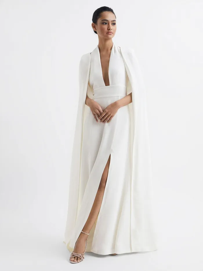 Reiss Dresses Grace Maxi Dress With Cape White 8211 Women