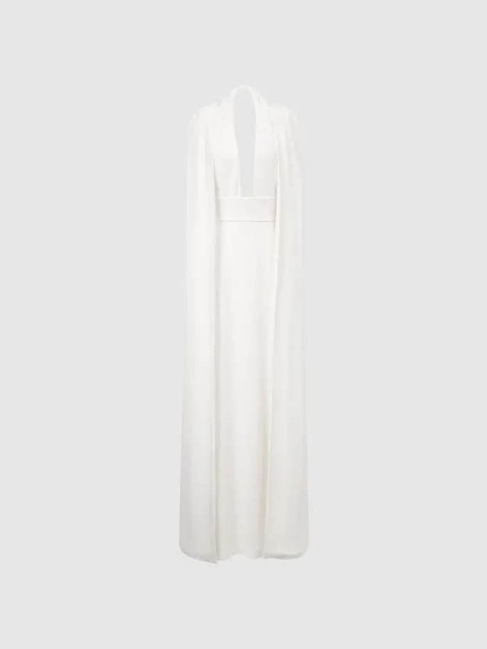 Reiss Dresses Grace Maxi Dress With Cape White 8211 Women