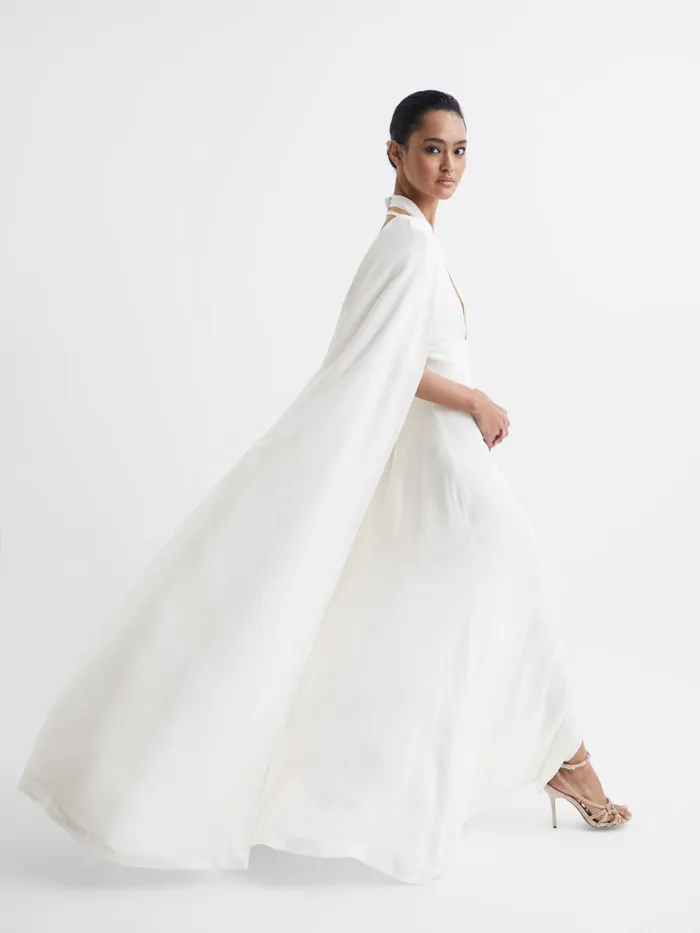 Reiss Dresses Grace Maxi Dress With Cape White 8211 Women