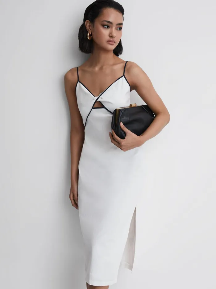 Reiss Dresses Leona Strappy CottonLinen Midi Dress White 8211 Women