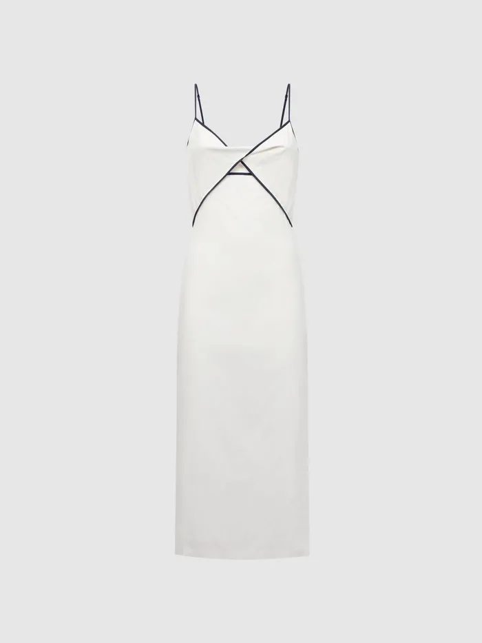 Reiss Dresses Leona Strappy CottonLinen Midi Dress White 8211 Women