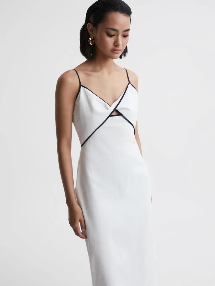 Reiss Dresses Leona Strappy CottonLinen Midi Dress White 8211 Women
