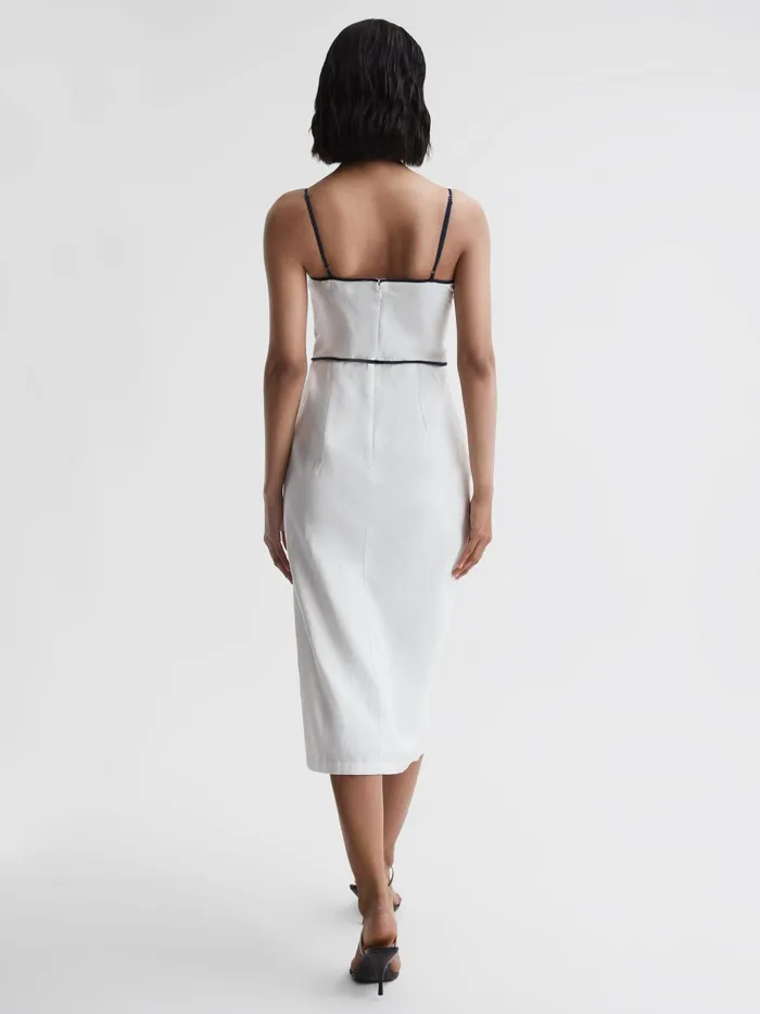 Reiss Dresses Leona Strappy CottonLinen Midi Dress White 8211 Women