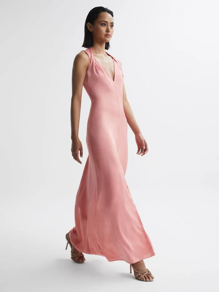 Reiss Dresses Lila Bridesmaid Twist Detail Midi Dress Coral 8211 Women