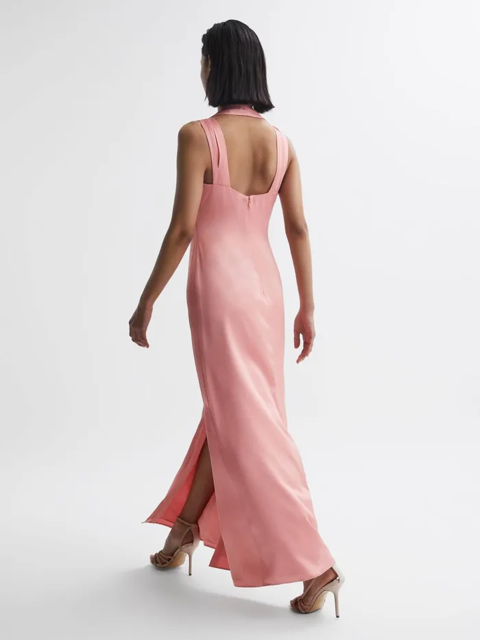 Reiss Dresses Lila Bridesmaid Twist Detail Midi Dress Coral 8211 Women