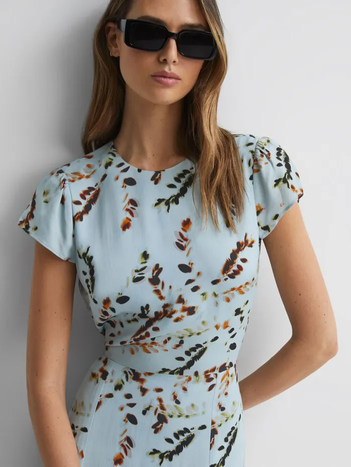 Reiss Dresses Livia Floral CutOut Back Midi Dress Blue 8211 Women