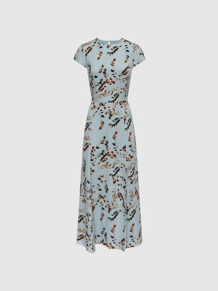 Reiss Dresses Livia Floral CutOut Back Midi Dress Blue 8211 Women