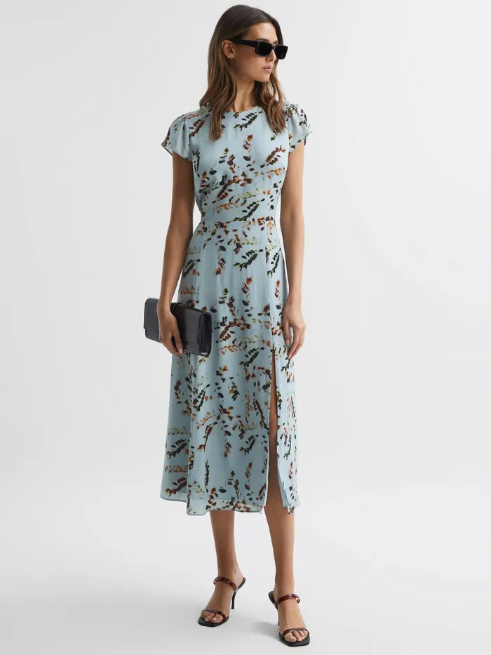 Reiss Dresses Livia Floral CutOut Back Midi Dress Blue 8211 Women