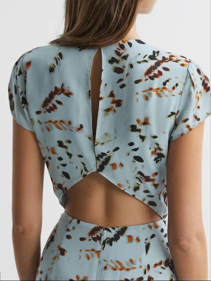 Reiss Dresses Livia Floral CutOut Back Midi Dress Blue 8211 Women